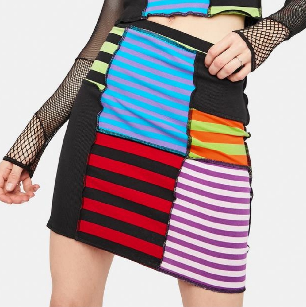 The Ragged Priest patchwork striped mini skirt